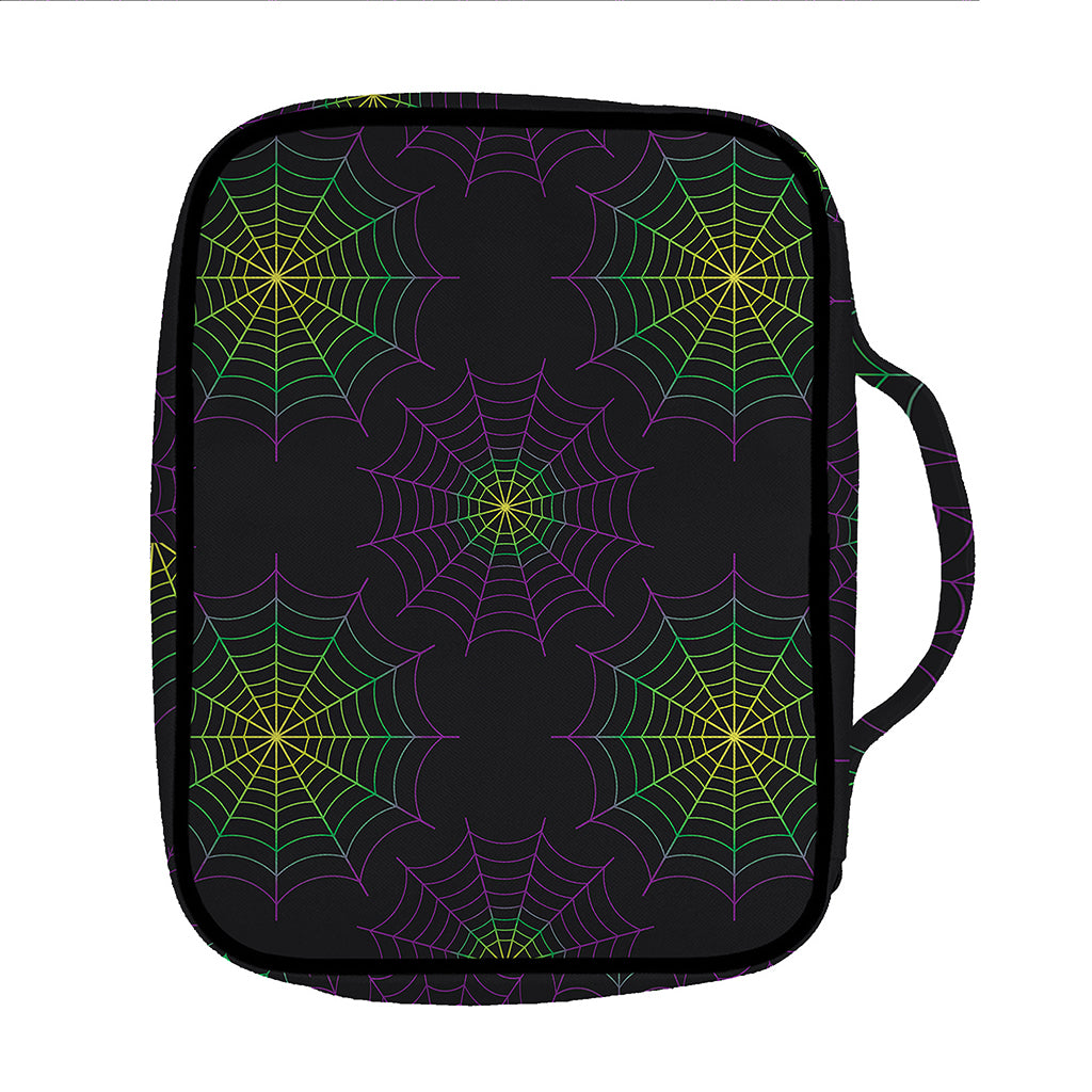 Purple And Green Spider Web Print Front Pocket Bible Bag