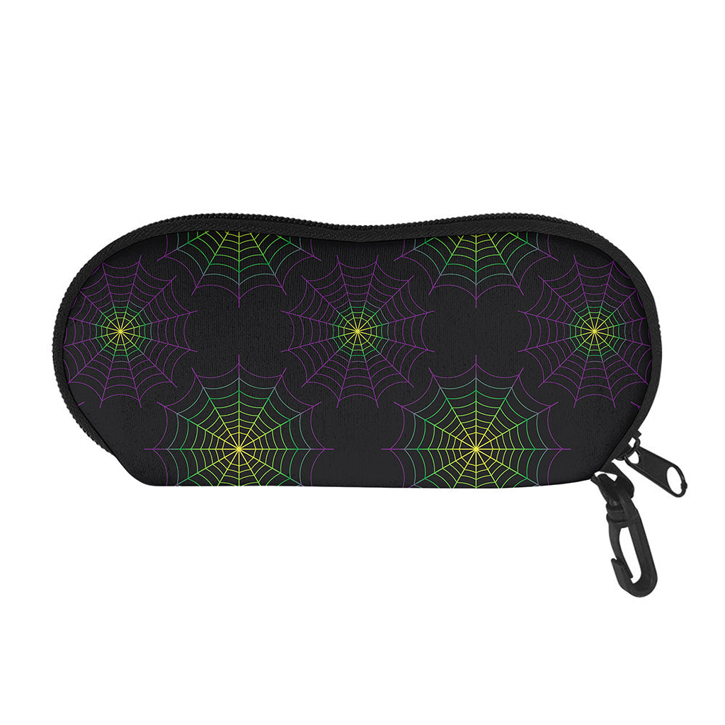 Purple And Green Spider Web Print Glasses Case