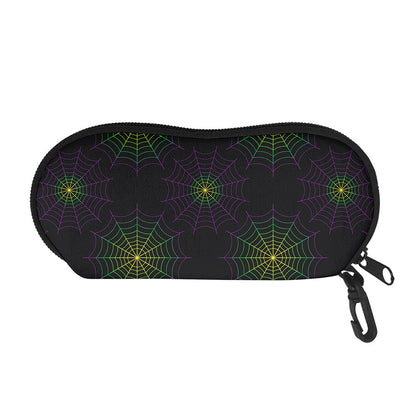 Purple And Green Spider Web Print Glasses Case