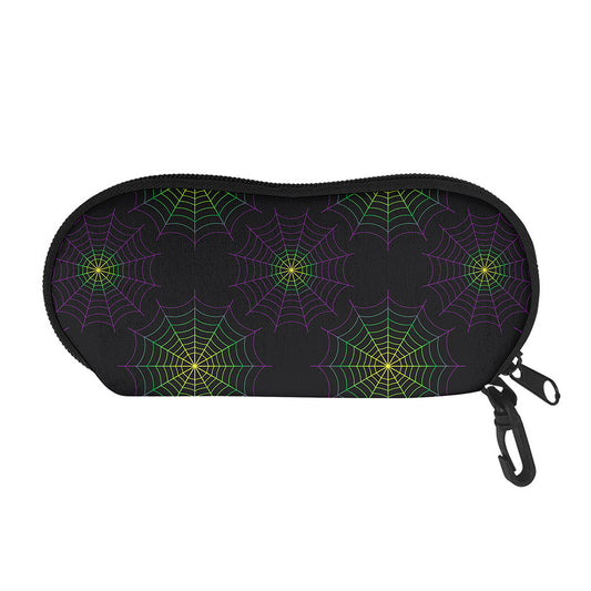 Purple And Green Spider Web Print Glasses Case