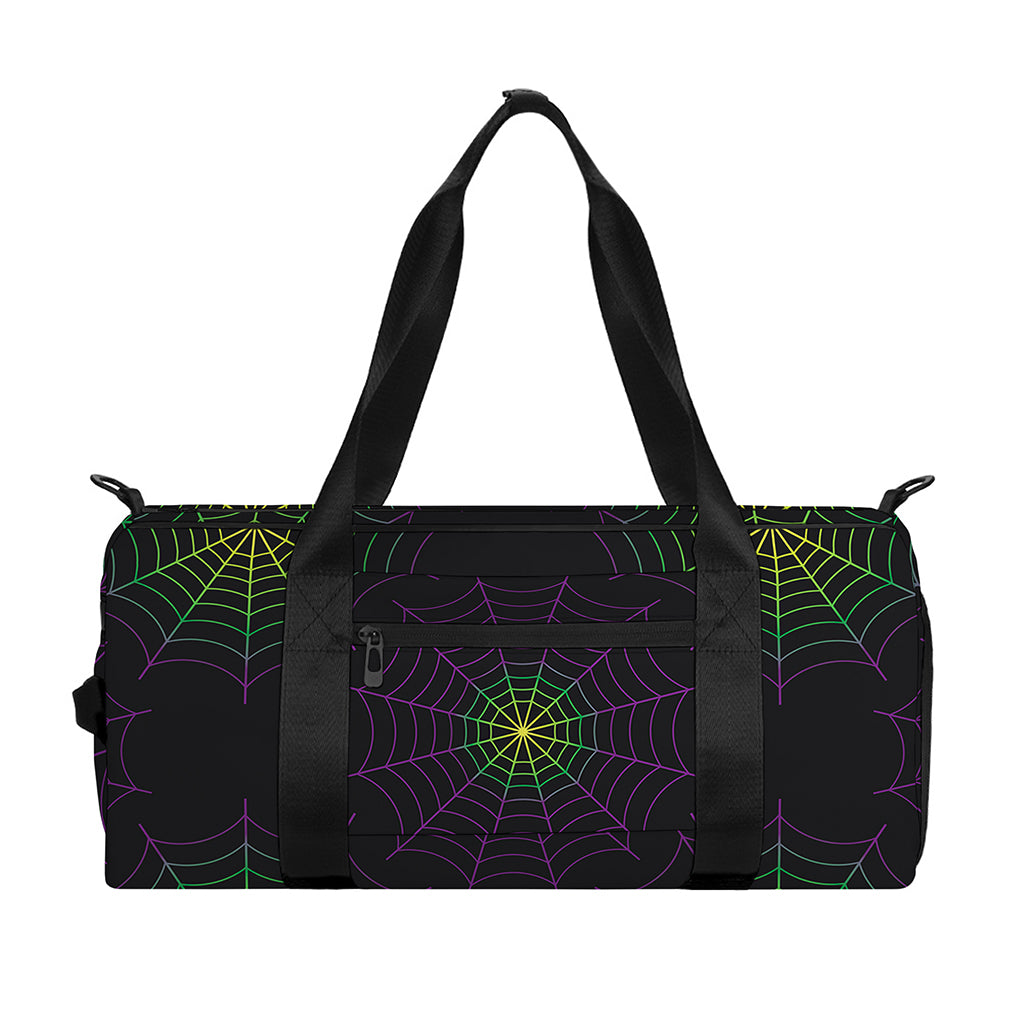 Purple And Green Spider Web Print Gym Bag