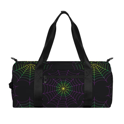 Purple And Green Spider Web Print Gym Bag