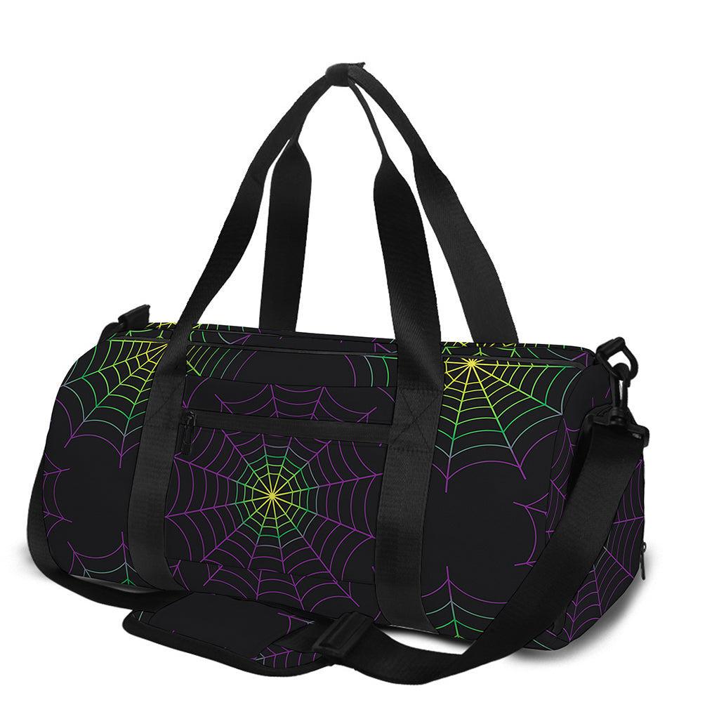 Purple And Green Spider Web Print Gym Bag