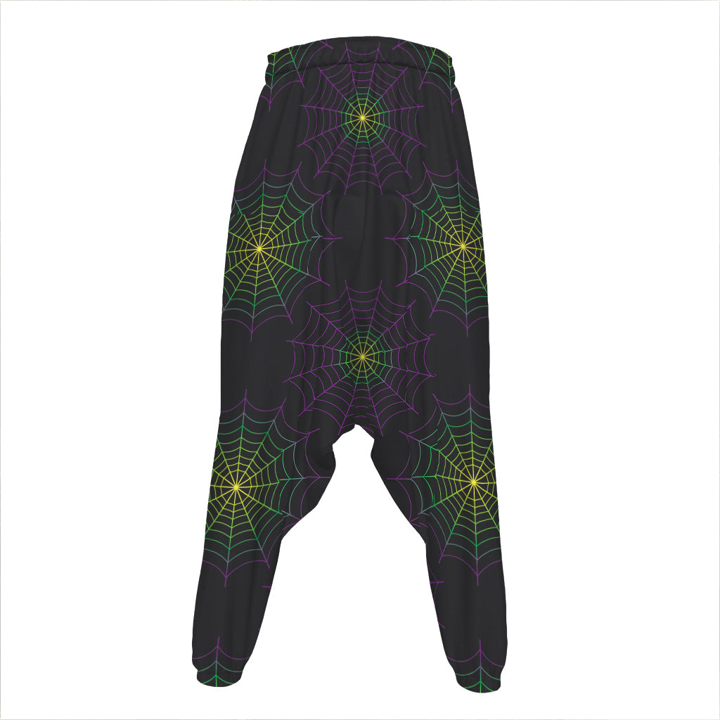 Purple And Green Spider Web Print Hammer Pants