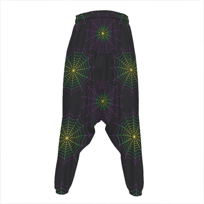 Purple And Green Spider Web Print Hammer Pants