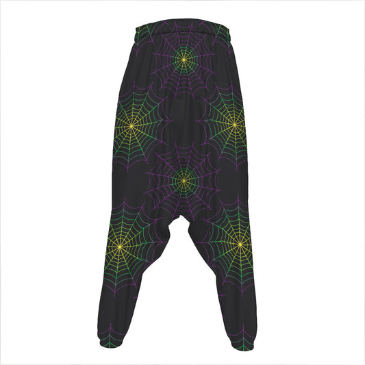 Purple And Green Spider Web Print Hammer Pants