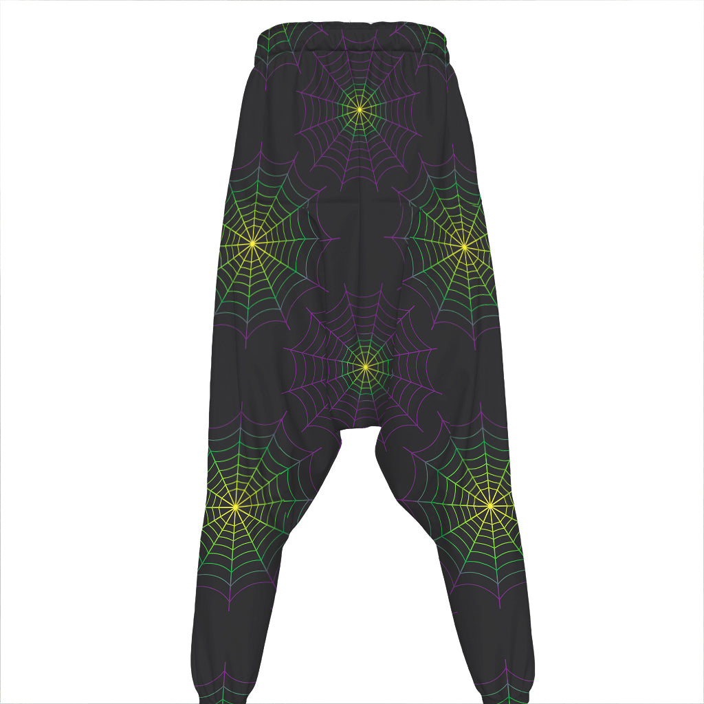 Purple And Green Spider Web Print Hammer Pants