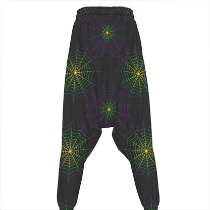 Purple And Green Spider Web Print Hammer Pants