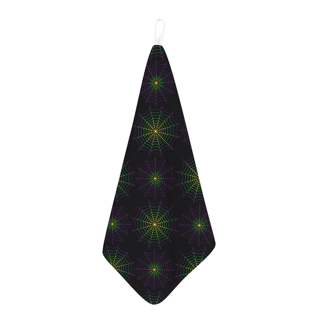 Purple And Green Spider Web Print Hand Towel