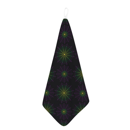 Purple And Green Spider Web Print Hand Towel