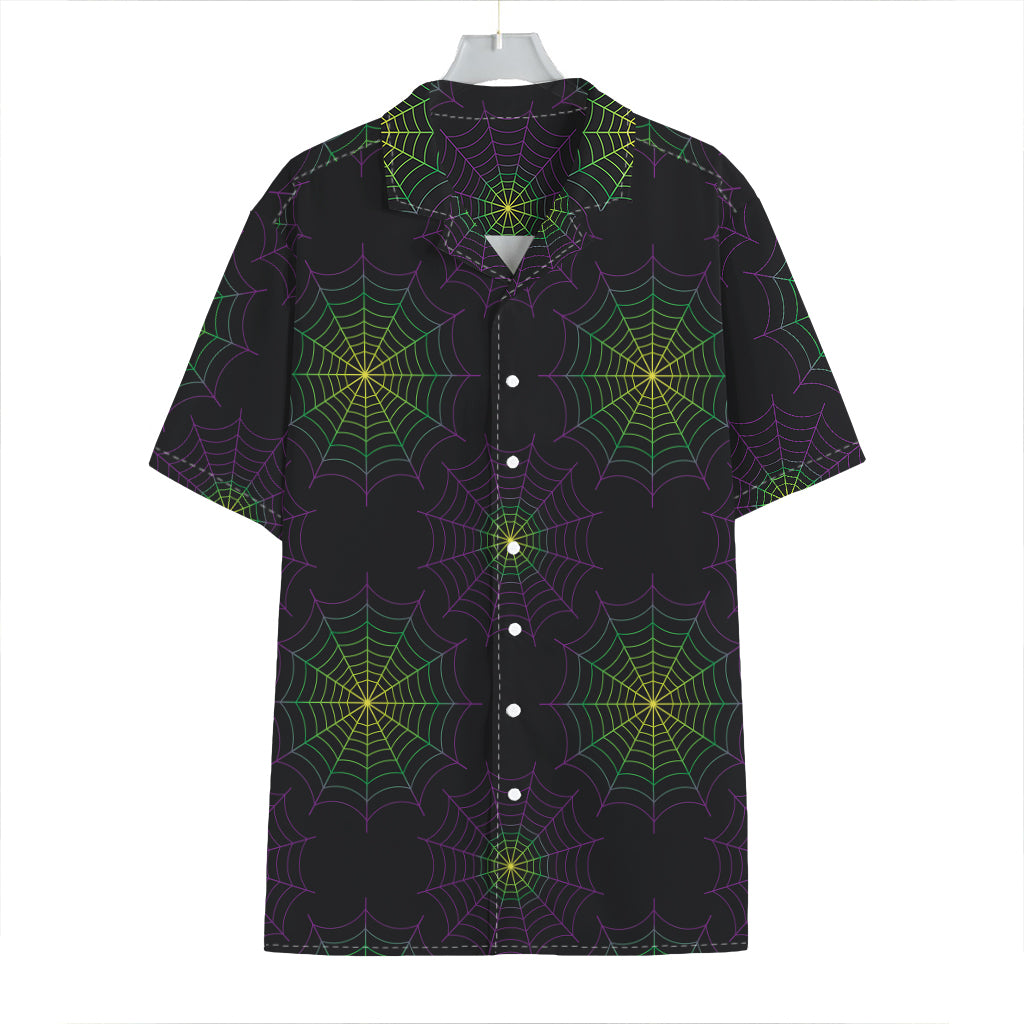 Purple And Green Spider Web Print Hawaiian Shirt