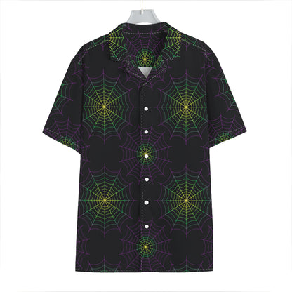 Purple And Green Spider Web Print Hawaiian Shirt