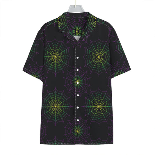 Purple And Green Spider Web Print Hawaiian Shirt
