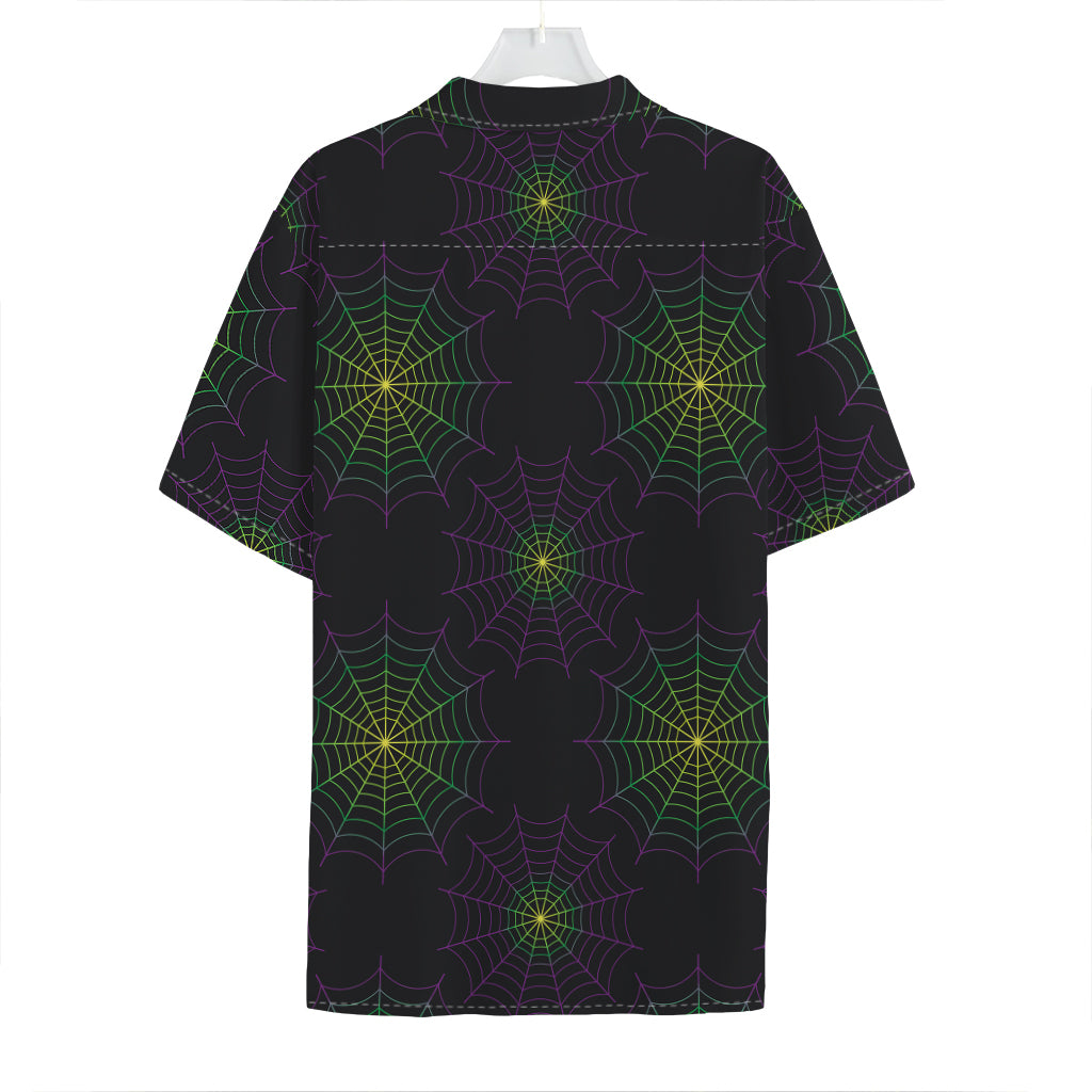 Purple And Green Spider Web Print Hawaiian Shirt