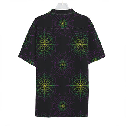Purple And Green Spider Web Print Hawaiian Shirt