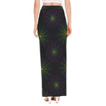 Purple And Green Spider Web Print High Slit Maxi Skirt