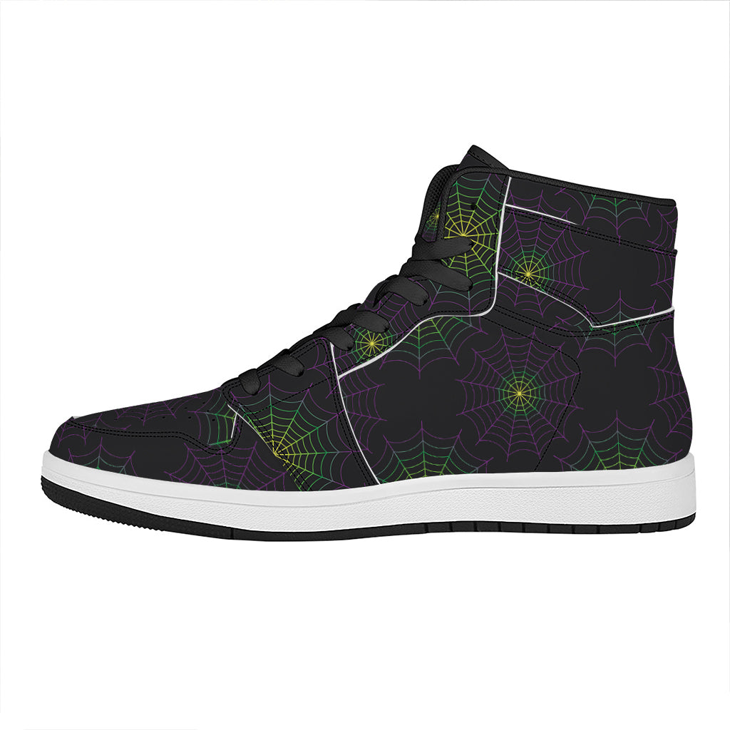 Purple And Green Spider Web Print High Top Leather Sneakers