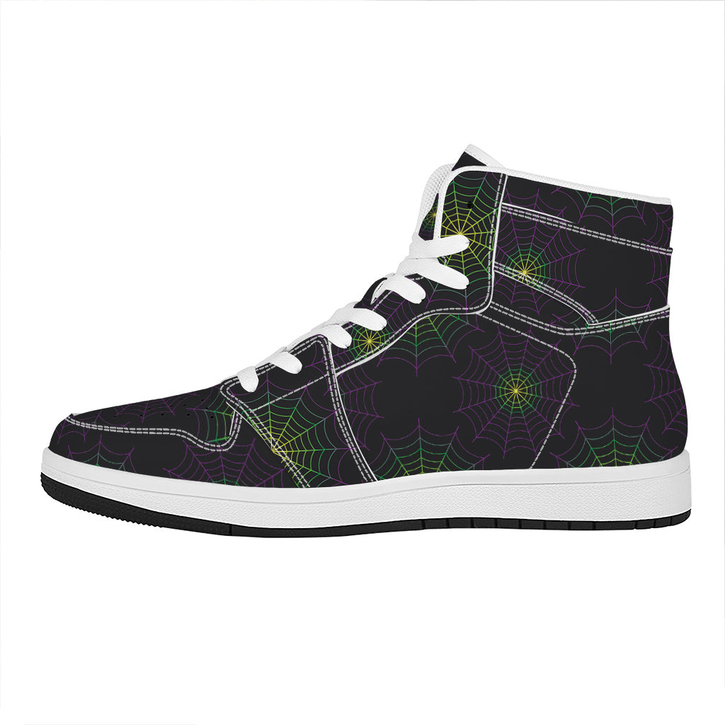 Purple And Green Spider Web Print High Top Leather Sneakers