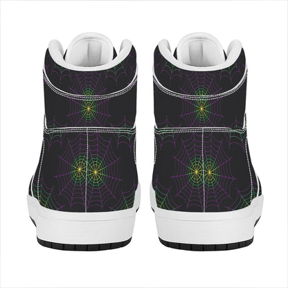 Purple And Green Spider Web Print High Top Leather Sneakers