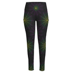 Purple And Green Spider Web Print High-Waisted Pocket Leggings