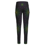 Purple And Green Spider Web Print High-Waisted Pocket Leggings