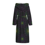 Purple And Green Spider Web Print Hooded Bathrobe
