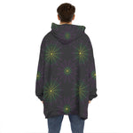 Purple And Green Spider Web Print Hoodie Blanket