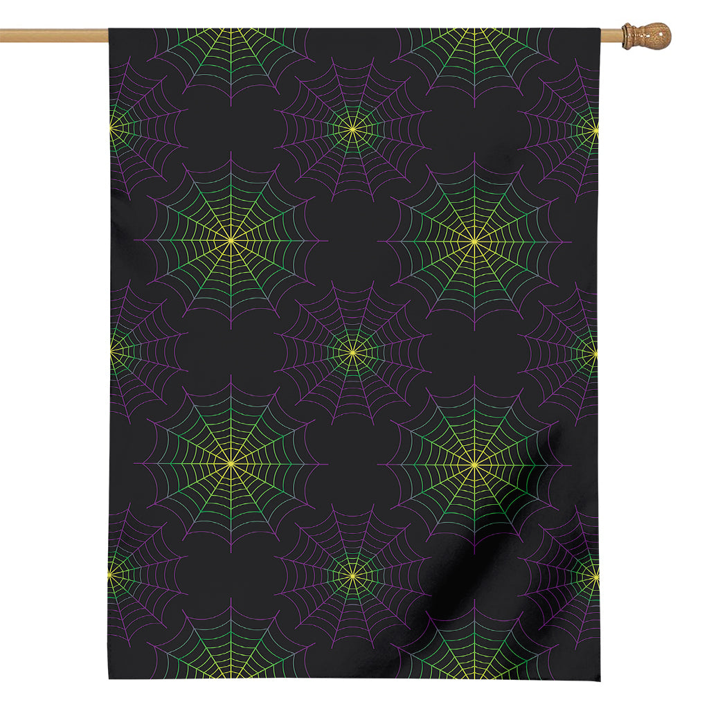 Purple And Green Spider Web Print House Flag