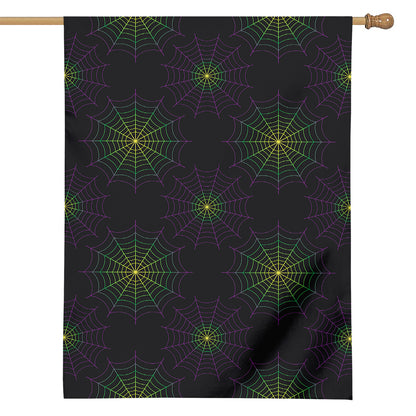 Purple And Green Spider Web Print House Flag