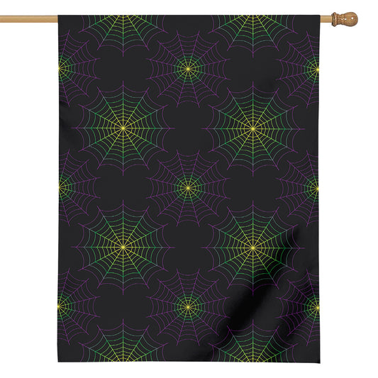 Purple And Green Spider Web Print House Flag