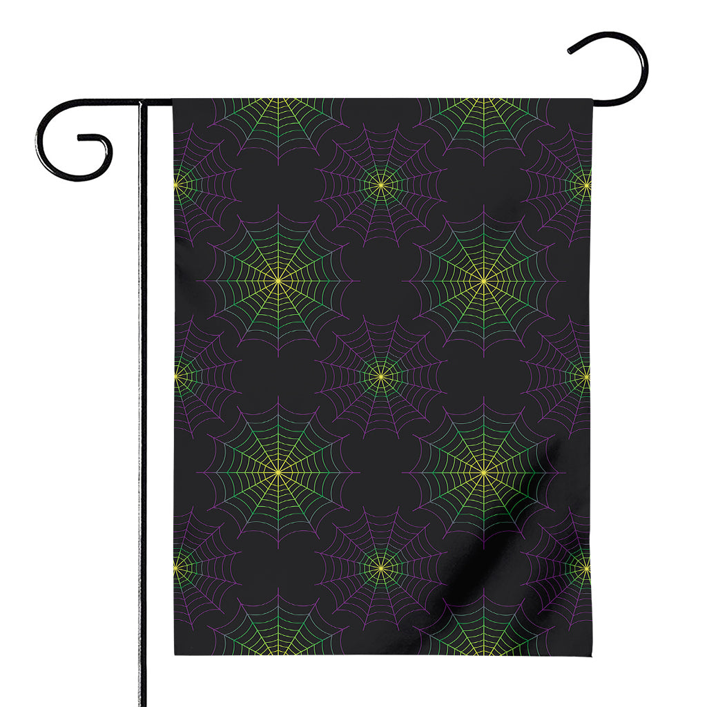 Purple And Green Spider Web Print House Flag
