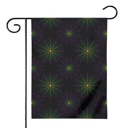 Purple And Green Spider Web Print House Flag