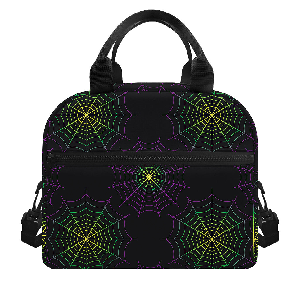 Purple And Green Spider Web Print Insulated Lunch Bag