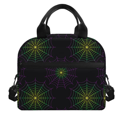 Purple And Green Spider Web Print Insulated Lunch Bag
