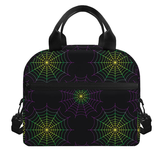 Purple And Green Spider Web Print Insulated Lunch Bag
