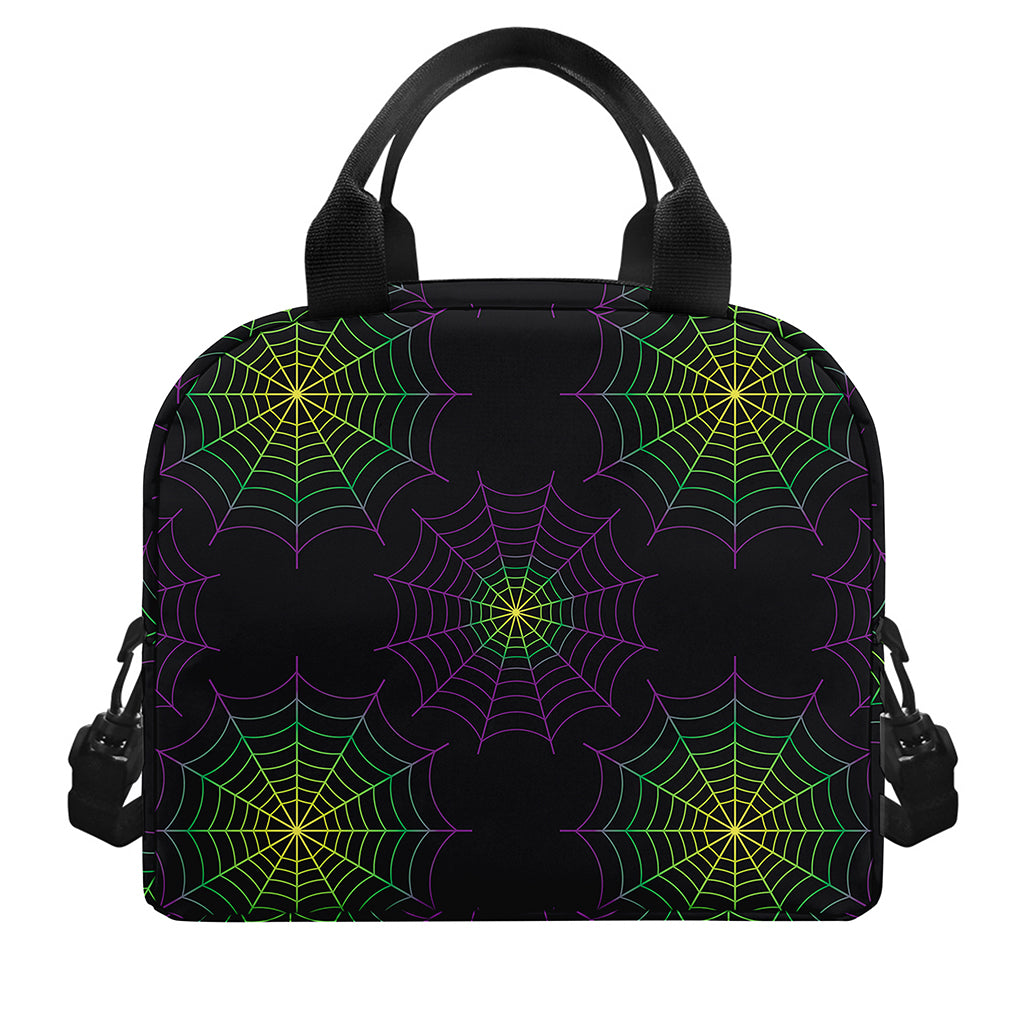 Purple And Green Spider Web Print Insulated Lunch Bag