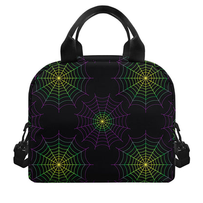 Purple And Green Spider Web Print Insulated Lunch Bag