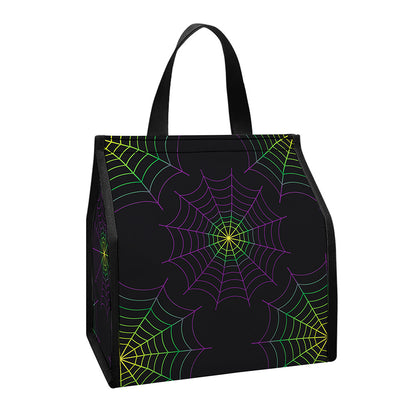 Purple And Green Spider Web Print Insulated Lunch Tote