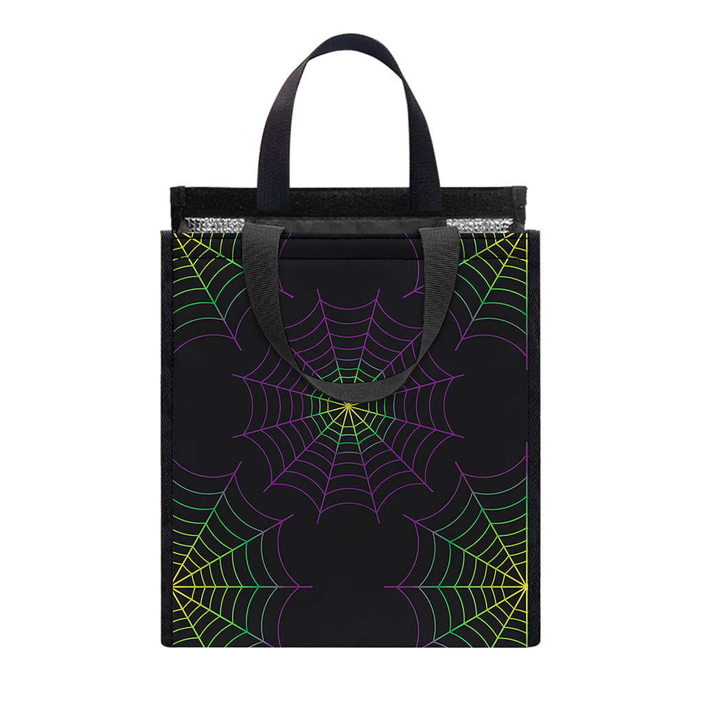 Purple And Green Spider Web Print Insulated Lunch Tote