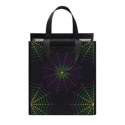 Purple And Green Spider Web Print Insulated Lunch Tote