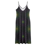 Purple And Green Spider Web Print Jersey Midi Cami Dress