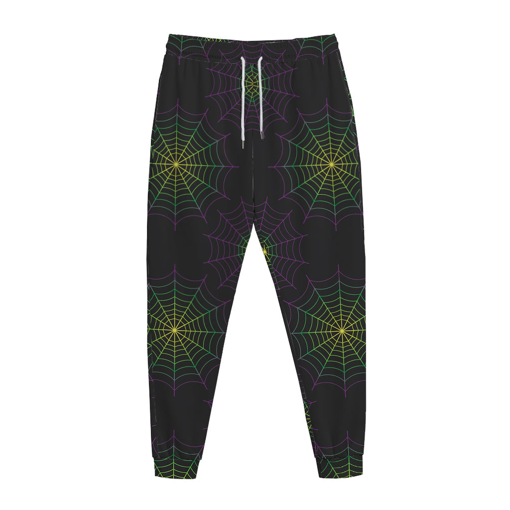 Purple And Green Spider Web Print Jogger Pants