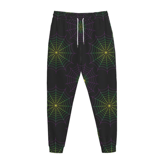 Purple And Green Spider Web Print Jogger Pants