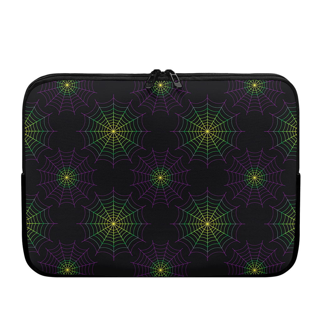 Purple And Green Spider Web Print Laptop Sleeve