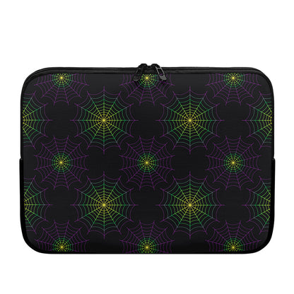 Purple And Green Spider Web Print Laptop Sleeve