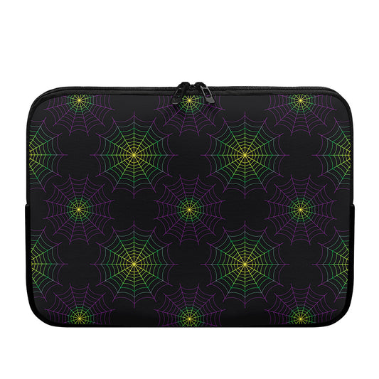 Purple And Green Spider Web Print Laptop Sleeve