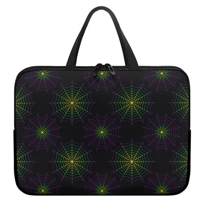 Purple And Green Spider Web Print Laptop Sleeve With Handle