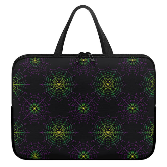 Purple And Green Spider Web Print Laptop Sleeve With Handle