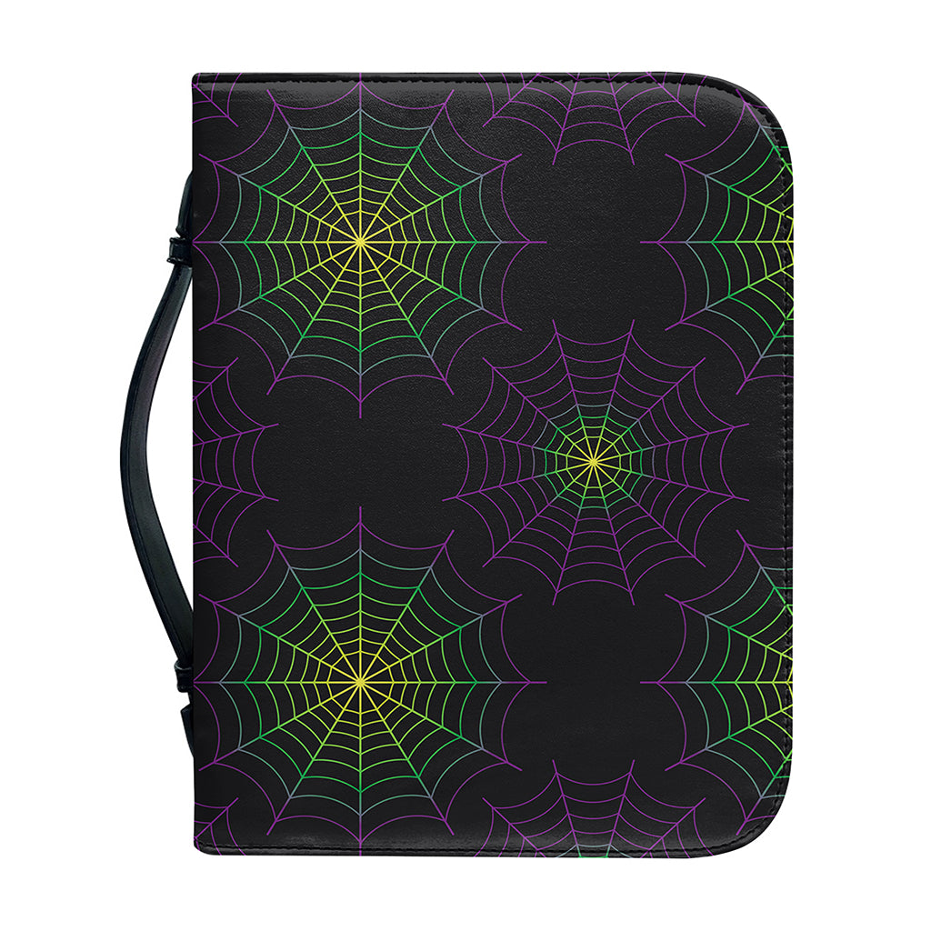 Purple And Green Spider Web Print Leather Bible Cover