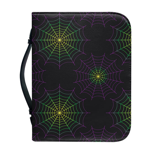 Purple And Green Spider Web Print Leather Bible Cover
